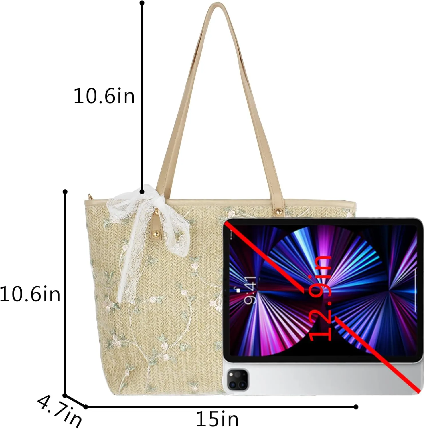 Goclothod Fashion Handbags Women Woven Straw Bag Summer Beach Tote Purse