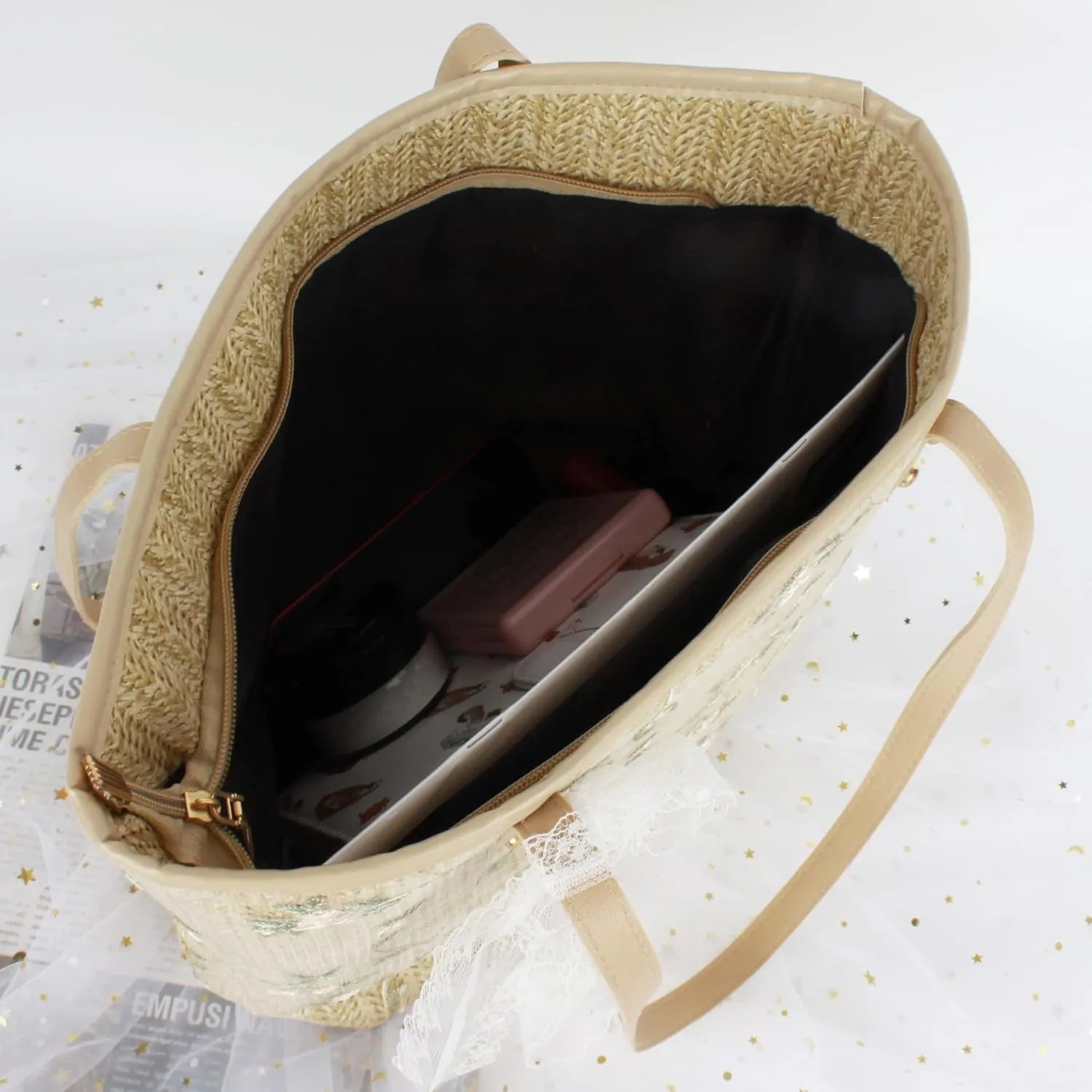 Goclothod Fashion Handbags Women Woven Straw Bag Summer Beach Tote Purse