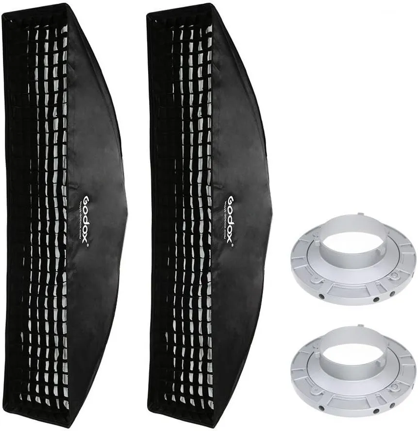 Godox 14"x63" / 35x160cm Strip Beehive Honeycomb Grid Softbox with Bowens Mount Speedring for Studio Flash Strobe Lighting [2-Pack]