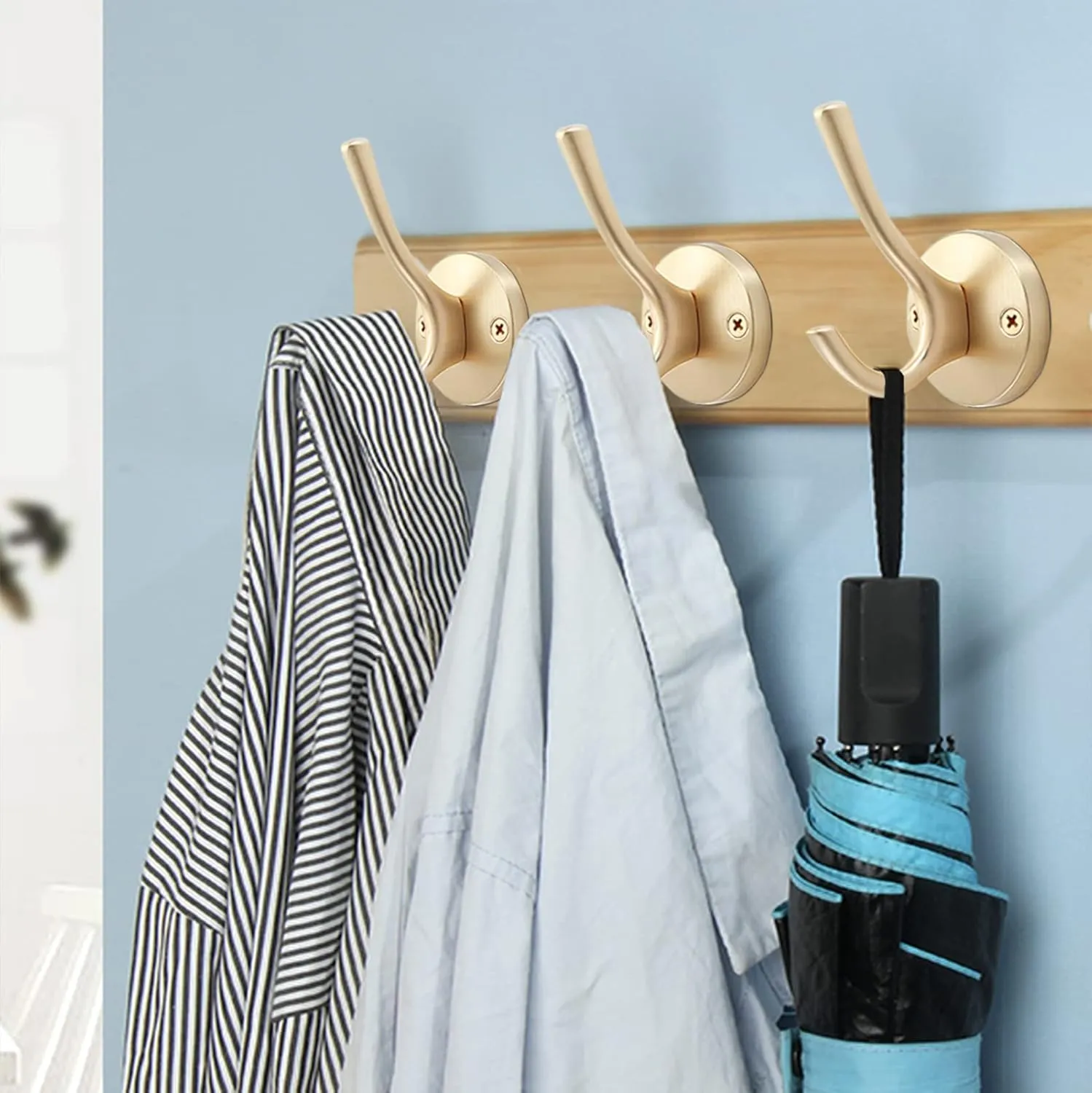 Gold Wall Hooks, 6 Pack Coat Robe Hook Heavy Duty Metal Double Bath Hook Wall Mounted, Hand Towel Hooks for Cubicle Bathroom Kitchen Closet Garage