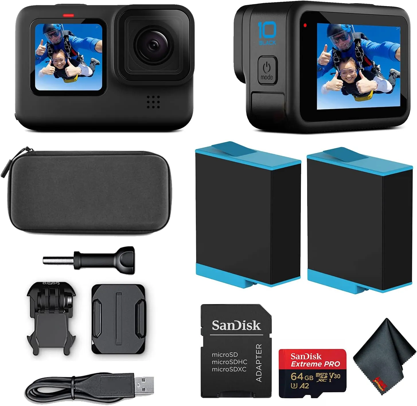GoPro HERO10 Black (Hero 10) - Waterproof Action Camera with Front LCD and Touch Rear Screens, 5K HD Video, 23MP Photos 64GB Extreme Pro Card and Extra Battery (Renewed)