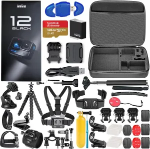 GoPro HERO12 Black 5.3K Action Camera Bundle with 128GB Card and 50 Accessories