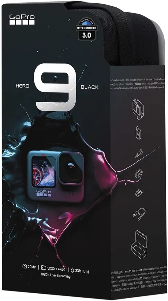 GoPro HERO9 Black - Waterproof Action Camera with Front LCD and Touch Rear Screens, 5K Ultra HD Video, 20MP Photos, 1080p Live Streaming, Webcam, Stabilization