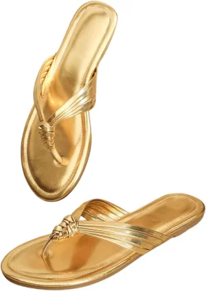 GORGLITTER Women's Metallic Flip Flops Open Toe Slip On Vacation Thong Slide Sandals