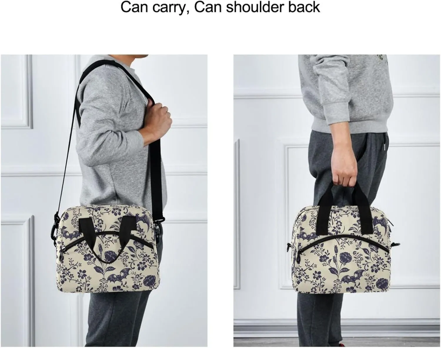 Goth Bat Insulated Lunch Bag Reusable Lunch Tote Bag Cooler Bag for Women Men Adult Lunch Box with Adjustable Shoulder Strap Leakproof Lunch Bag for Work Picnic Camping