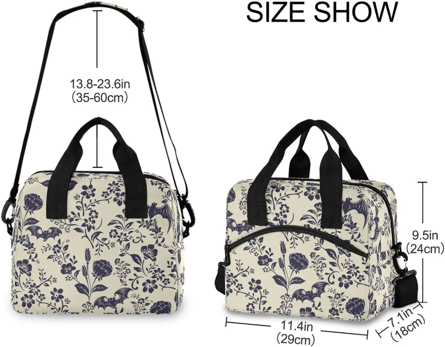 Goth Bat Insulated Lunch Bag Reusable Lunch Tote Bag Cooler Bag for Women Men Adult Lunch Box with Adjustable Shoulder Strap Leakproof Lunch Bag for Work Picnic Camping