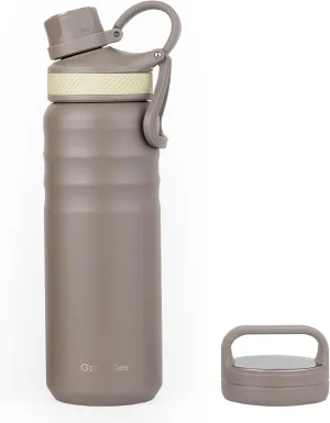 GRANDTIES 2 Lids Sports Stainless Steel Water Bottles – Wide Mouth Vacuum Insulated Reusable Leak Proof BPA-Free Travel Metal Canteen, Thermos Bottles for Men Women Gym (Caffe Latte 24 oz)