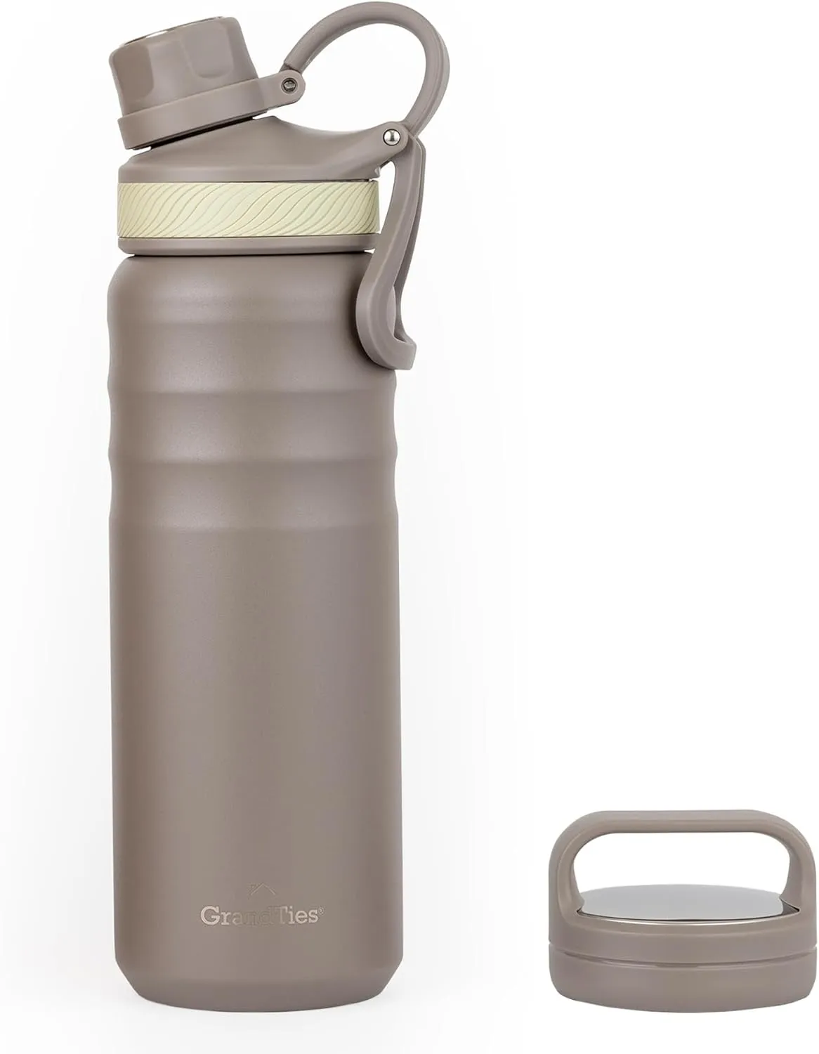 GRANDTIES 2 Lids Sports Stainless Steel Water Bottles – Wide Mouth Vacuum Insulated Reusable Leak Proof BPA-Free Travel Metal Canteen, Thermos Bottles for Men Women Gym (Caffe Latte 24 oz)