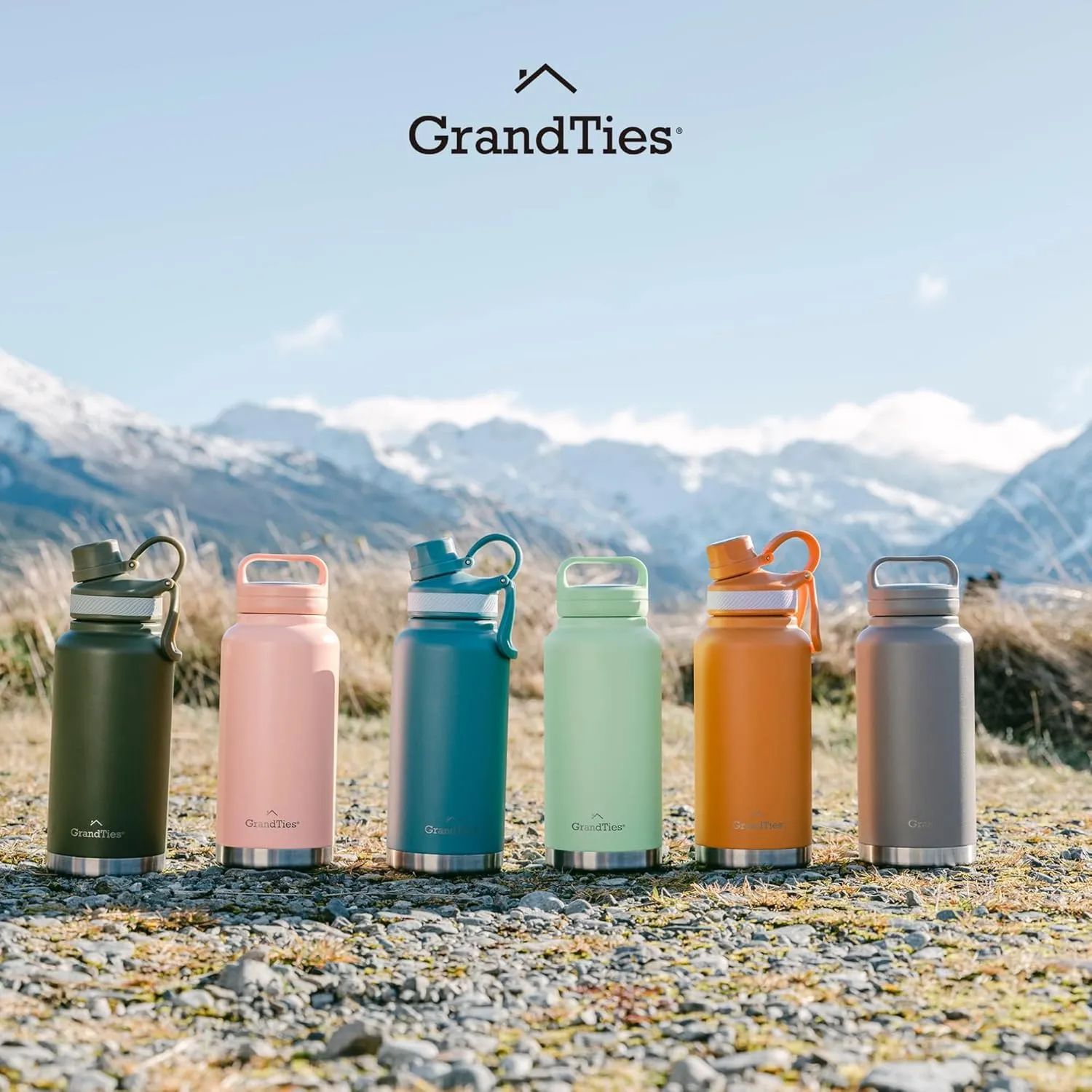 GRANDTIES 2 Lids Sports Stainless Steel Water Bottles – Wide Mouth Vacuum Insulated Reusable Leak Proof BPA-Free Travel Metal Canteen, Thermos Bottles for Men Women Gym (Caffe Latte 24 oz)
