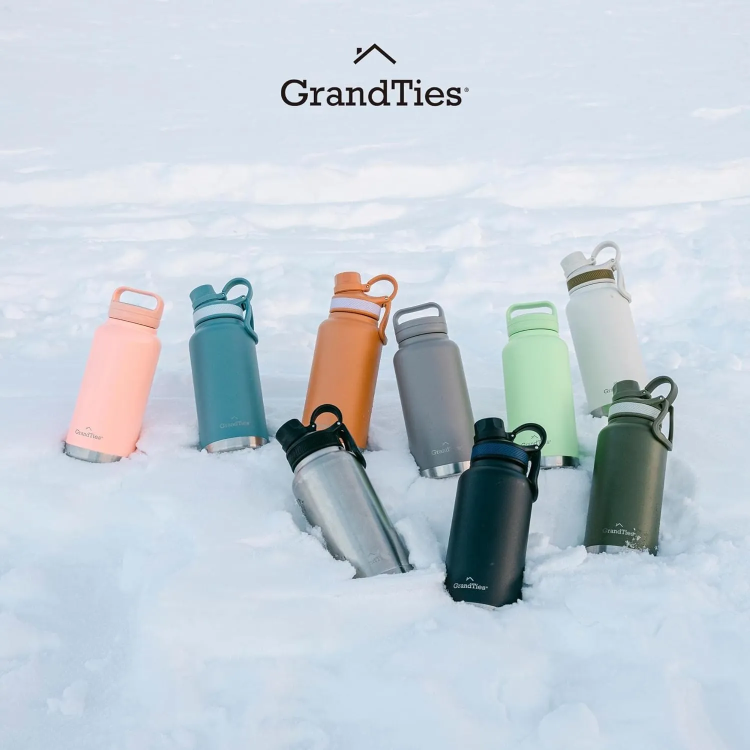 GRANDTIES 2 Lids Sports Stainless Steel Water Bottles – Wide Mouth Vacuum Insulated Reusable Leak Proof BPA-Free Travel Metal Canteen, Thermos Bottles for Men Women Gym (Caffe Latte 24 oz)