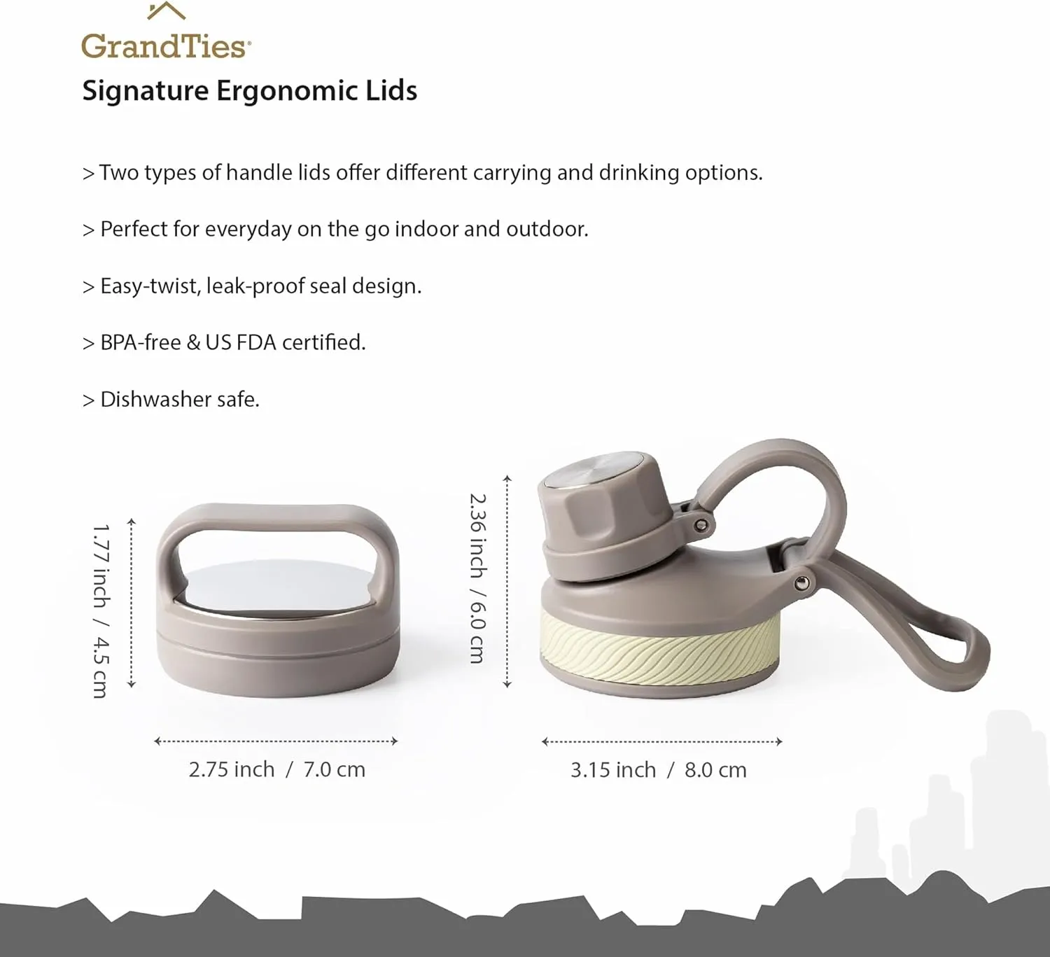 GRANDTIES 2 Lids Sports Stainless Steel Water Bottles – Wide Mouth Vacuum Insulated Reusable Leak Proof BPA-Free Travel Metal Canteen, Thermos Bottles for Men Women Gym (Caffe Latte 24 oz)