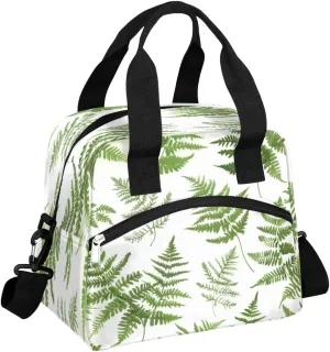 Green Fern Insulated Lunch Bag for Women, Reusable Lunch Box with Adjustable Shoulder Strap Leakproof Adults Lunch Tote Bags for Work Travel Picnic Camping