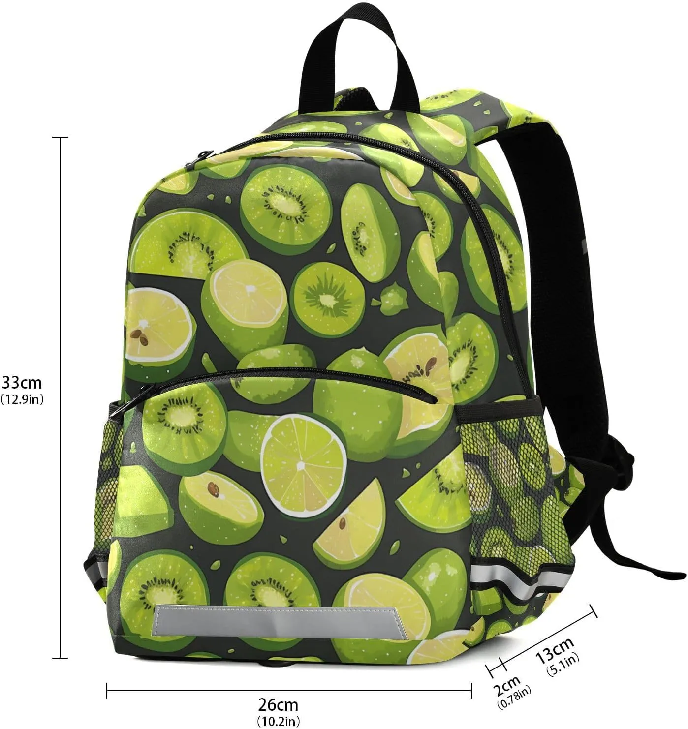 Green Kiwi Lime Girls and Boys Backpack Lightweight Cute Bookbag with Reflective Strips Travel Back Pack