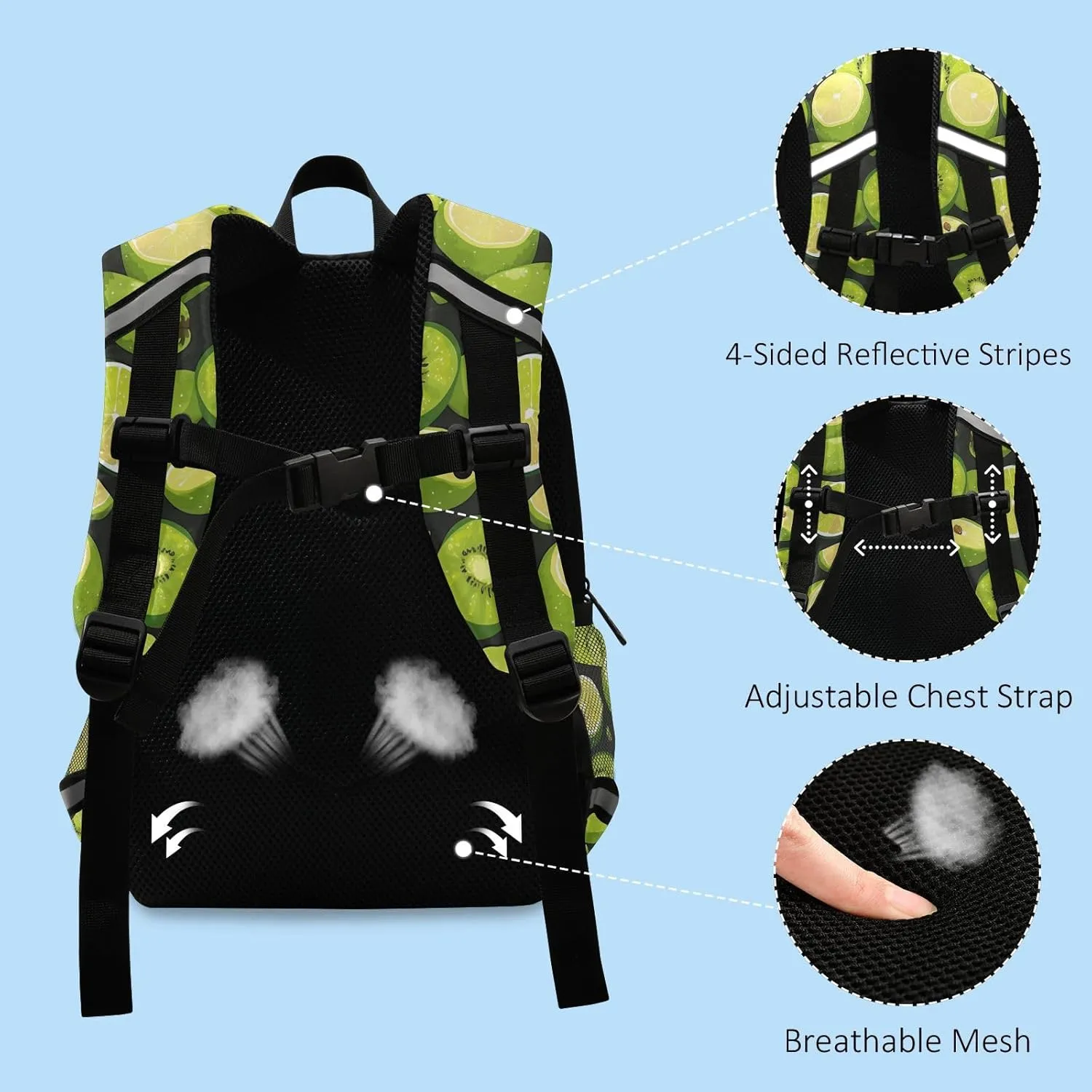 Green Kiwi Lime Girls and Boys Backpack Lightweight Cute Bookbag with Reflective Strips Travel Back Pack