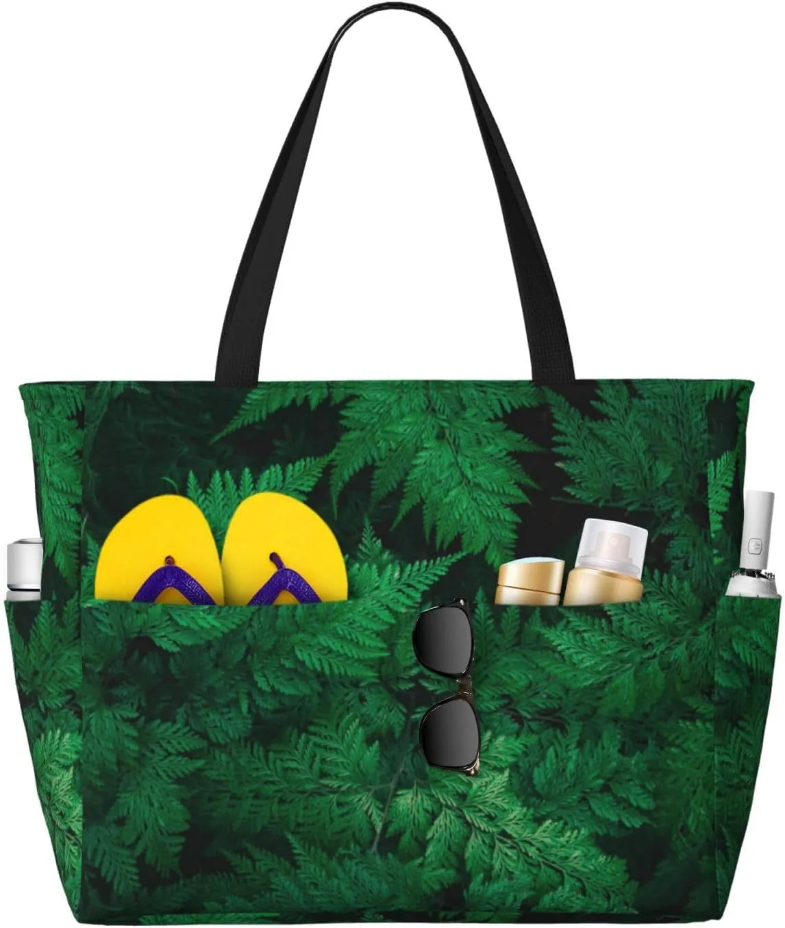 Green Leave Fern Large Beach Tote Bag for Women Extra Large Capacity Waterproof Sandproof Pool Bag Suitable for Swimming Pool Gym Travel