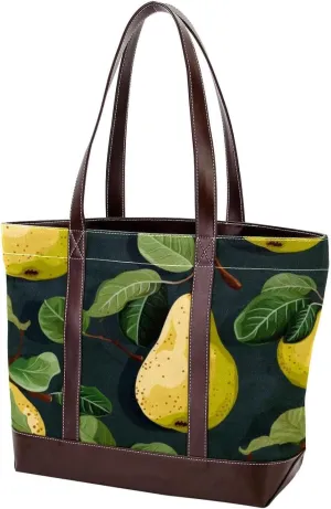 Green Leaves and Yellow Pears-1959 Shoulder Purses for Women Large Soft Washed Leather Purses and Durable Handbags