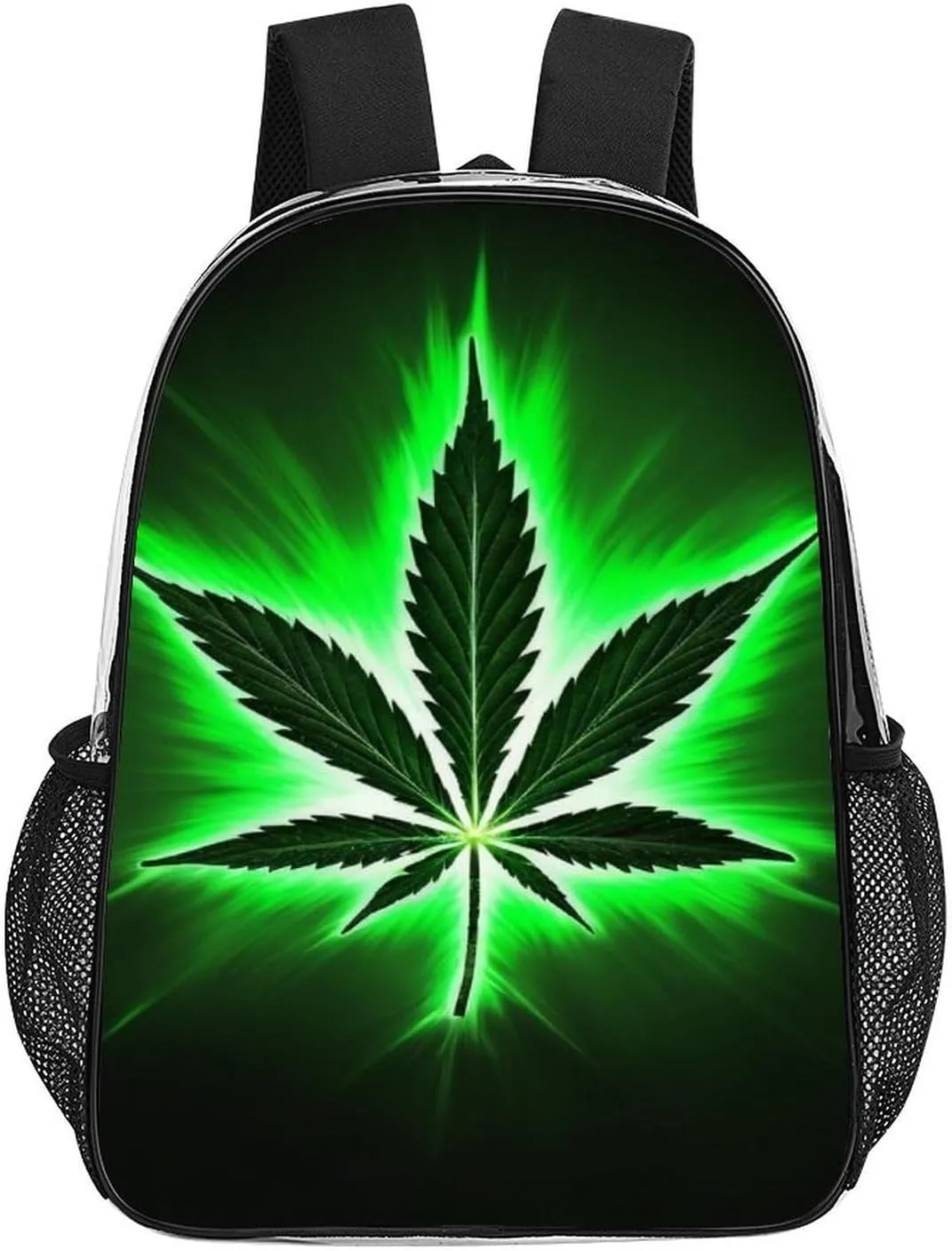 Green Marijuanaweed Leaf Black Rucksack Transparent Anti-Theft Multipurpose Carry On Bag Large Capacity Travel and Sport Backpack Rucksack With Smooth Zippers
