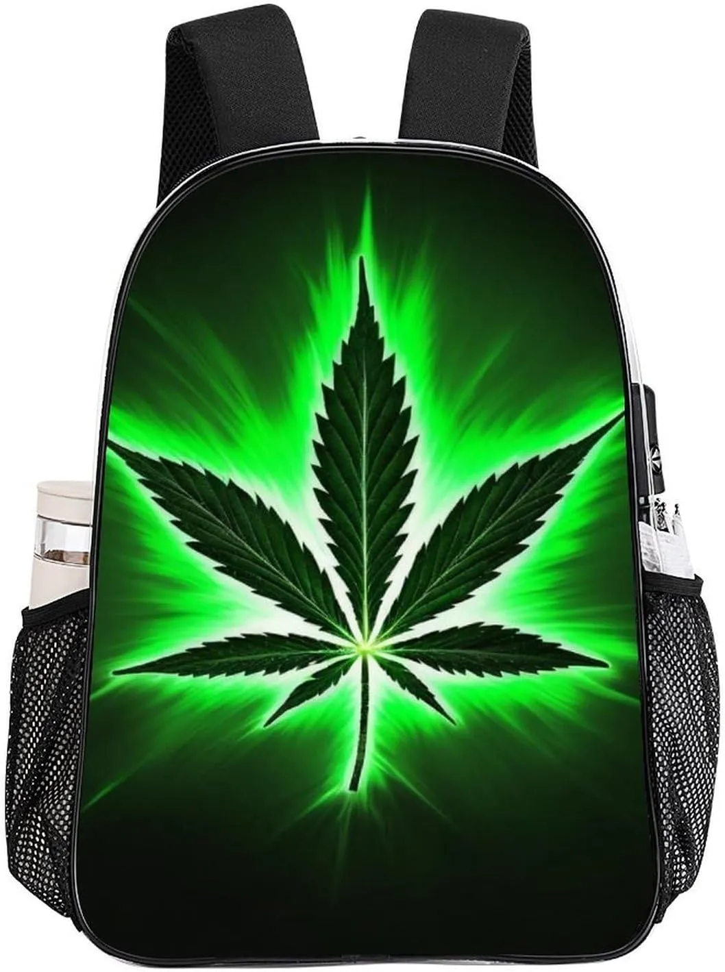 Green Marijuanaweed Leaf Black Rucksack Transparent Anti-Theft Multipurpose Carry On Bag Large Capacity Travel and Sport Backpack Rucksack With Smooth Zippers