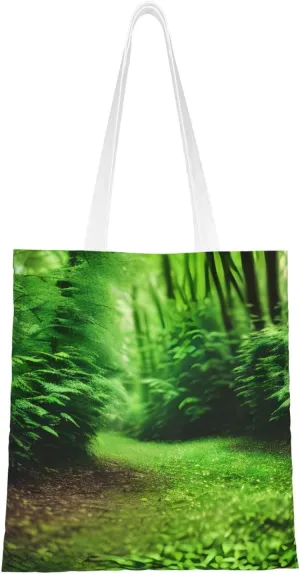 Green Nature Print Canvas Tote Bag Reusable Shoulder Shopping Bags For Daily Use Shopping Travel