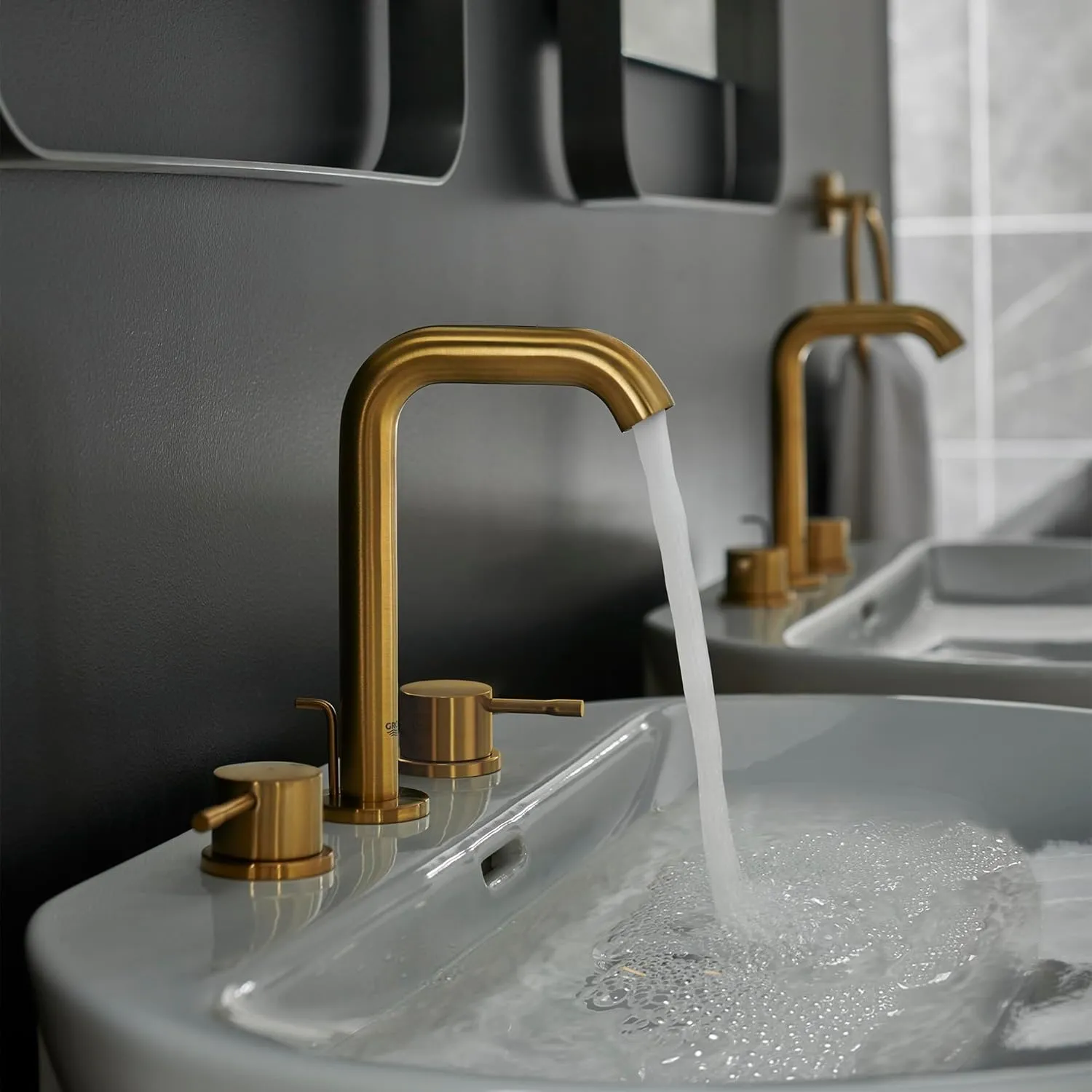 GROHE 20297GNA Essence, 8-inch Widespread 2-Handle M-Size Bathroom Faucet 1.2 GPM, Brushed Cool Sunrise (Brushed Gold)
