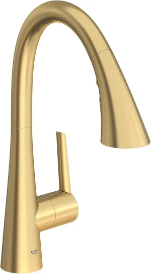 Grohe 30368GN2 Grohe Zedra Pull-Down Kitchen Faucet, Triple Spray, 1.75 GPM, Brushed Gold