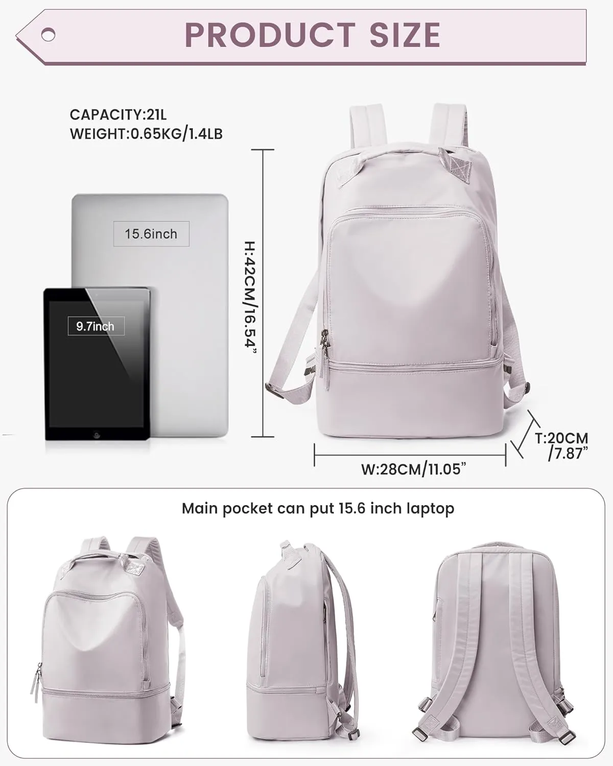 Gym Backpack for Women, Gym Bag with Shoe Compartment, Waterproof Lightweight Sports Yoga Travel Backpack with Wet Pocket, Pink