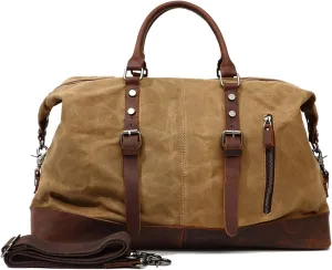 Gym Bags Canvas Travel Bags Men Travel Handbag Large Capacity Vintage Style Leather Travel Duffel Bag (Color : Black) (Brown)