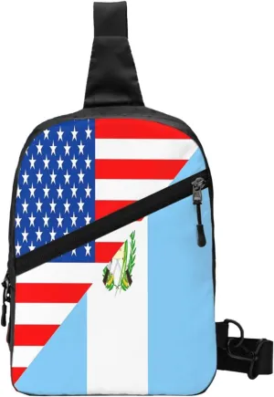 Half American Guatemala Guatemalan Flag Crossbody Bag Portable Sling Bags Foldable Chest Daypack Reusable Sports Shoulder Backpack Diagonally Casual Rucksack Travel Bag