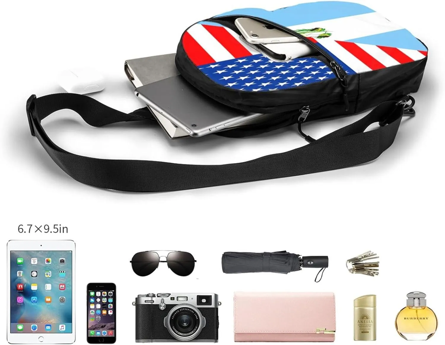 Half American Guatemala Guatemalan Flag Crossbody Bag Portable Sling Bags Foldable Chest Daypack Reusable Sports Shoulder Backpack Diagonally Casual Rucksack Travel Bag