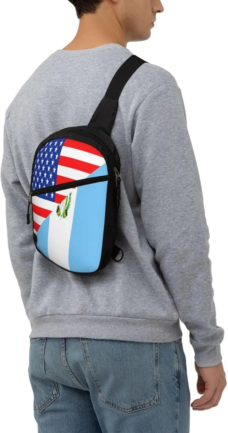 Half American Guatemala Guatemalan Flag Crossbody Bag Portable Sling Bags Foldable Chest Daypack Reusable Sports Shoulder Backpack Diagonally Casual Rucksack Travel Bag