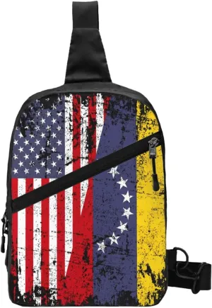 Half American Venezuelan Venezuela Flag Crossbody Bag Portable Sling Bags Foldable Chest Daypack Reusable Sports Shoulder Backpack Diagonally Casual Rucksack Travel Bag