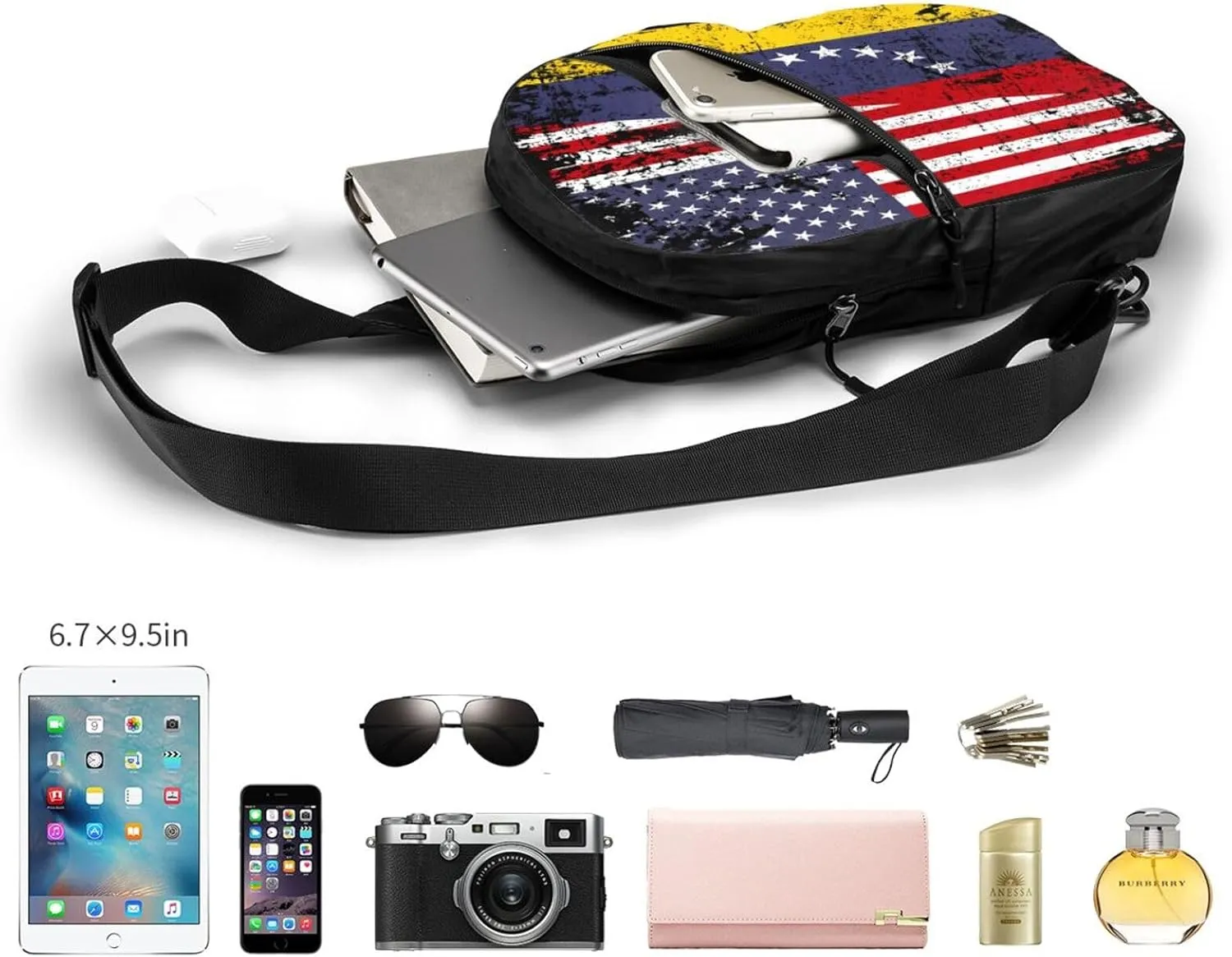 Half American Venezuelan Venezuela Flag Crossbody Bag Portable Sling Bags Foldable Chest Daypack Reusable Sports Shoulder Backpack Diagonally Casual Rucksack Travel Bag