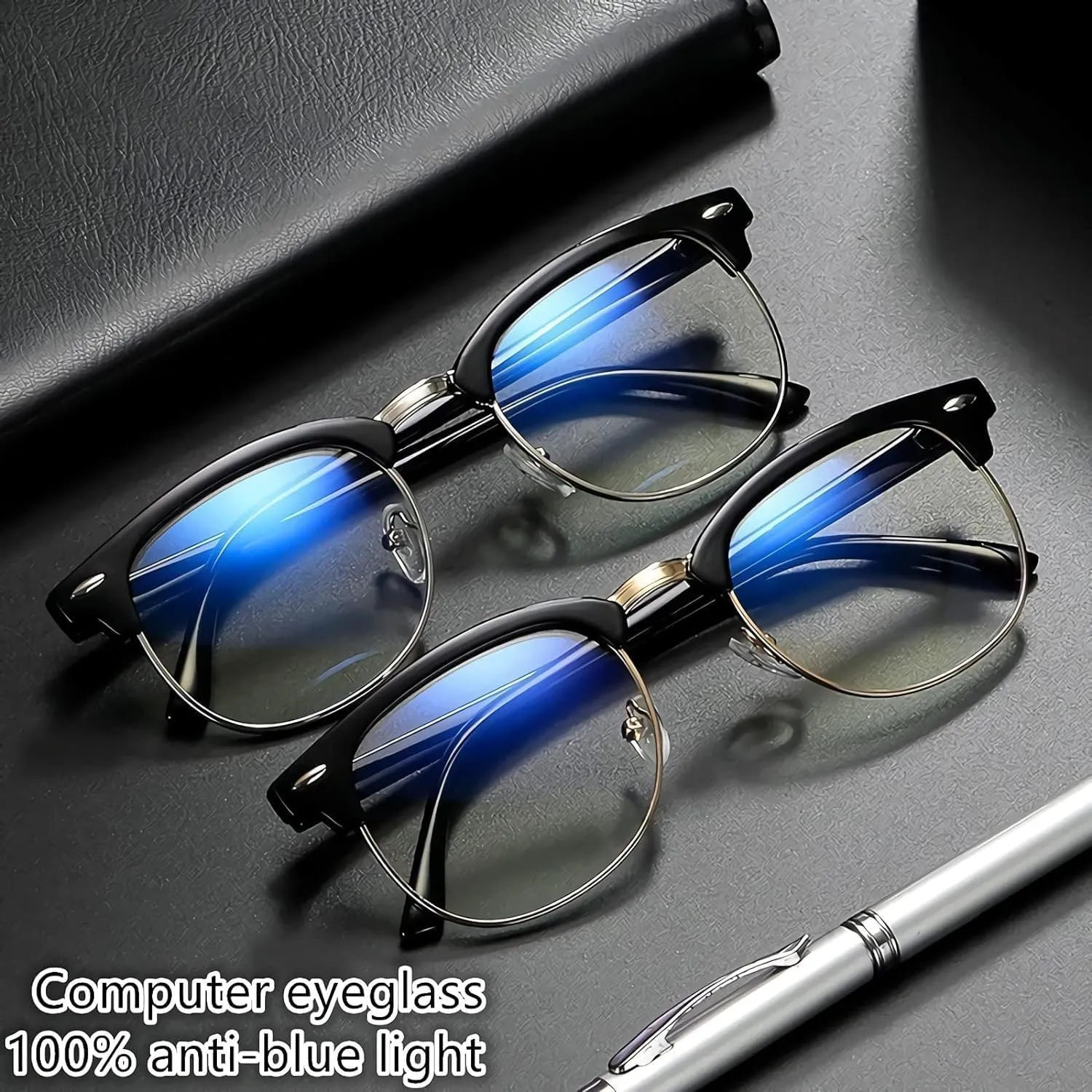 Half frame Retro Semi Rimless Clear Lens Glasses Blue Blocking Eyewear For Men Women (4 pack Reading 1.5 x)