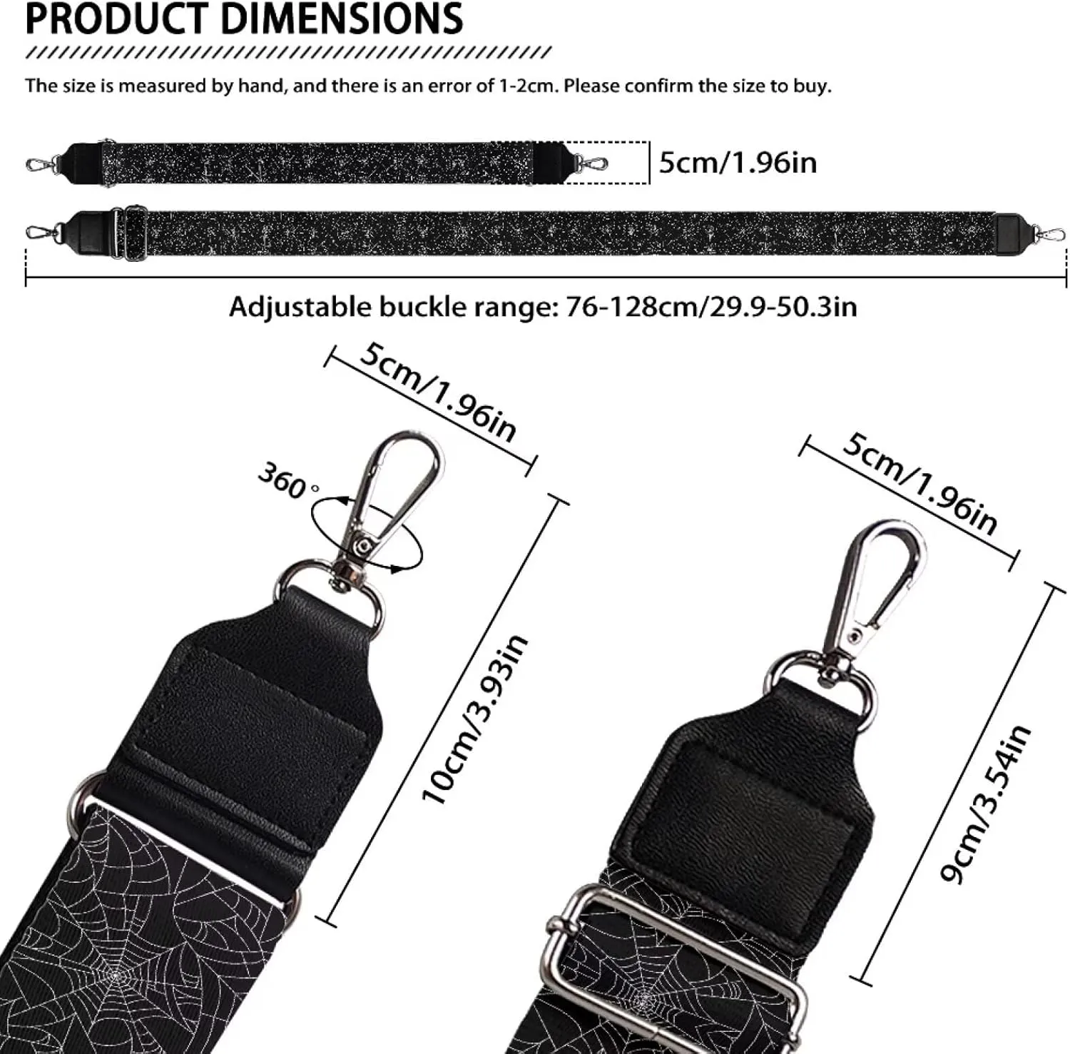 Halloween Handbag Strap Canvas Purse Strap Colorful Bat Black Shoulder Strap Multicolor Bats Replacement Strap