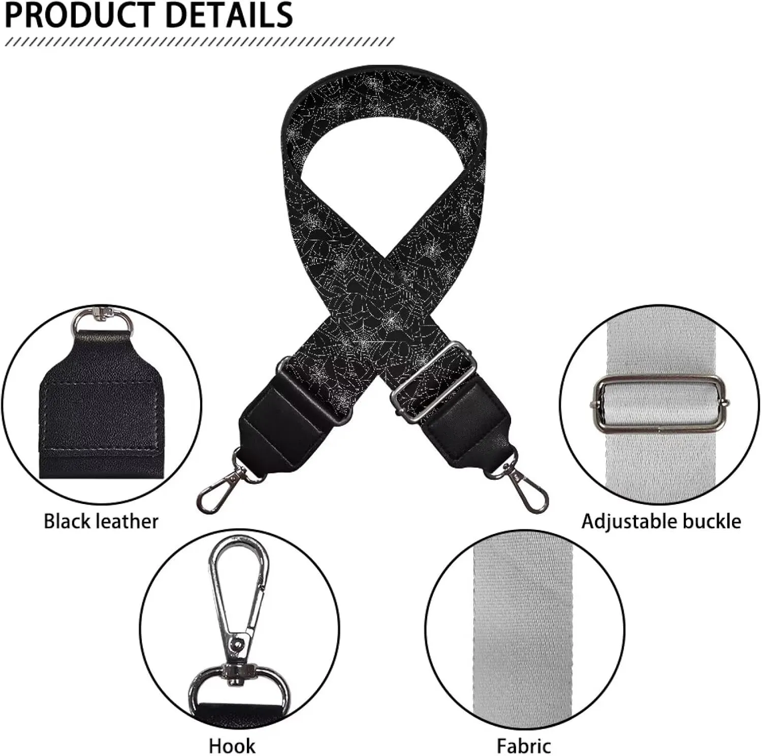 Halloween Handbag Strap Canvas Purse Strap Colorful Bat Black Shoulder Strap Multicolor Bats Replacement Strap