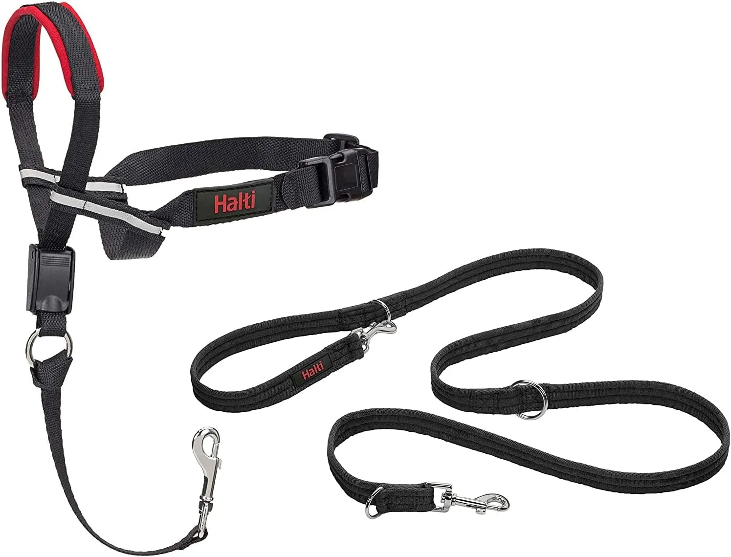 Halti Optifit Headcollar Size Medium & Training Leash Size Large, Black Combination Pack - Stop Your Dog Pulling on the Leash. Adjustable with Padded Nose Band. Suitable for Medium Dogs