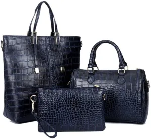 Handbag for Women Leather Shoulder Crocodile Print Top-handle Work Crossbody Purse Shopper Satchel 3Pcs Set