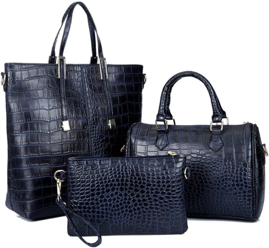 Handbag for Women Leather Shoulder Crocodile Print Top-handle Work Crossbody Purse Shopper Satchel 3Pcs Set