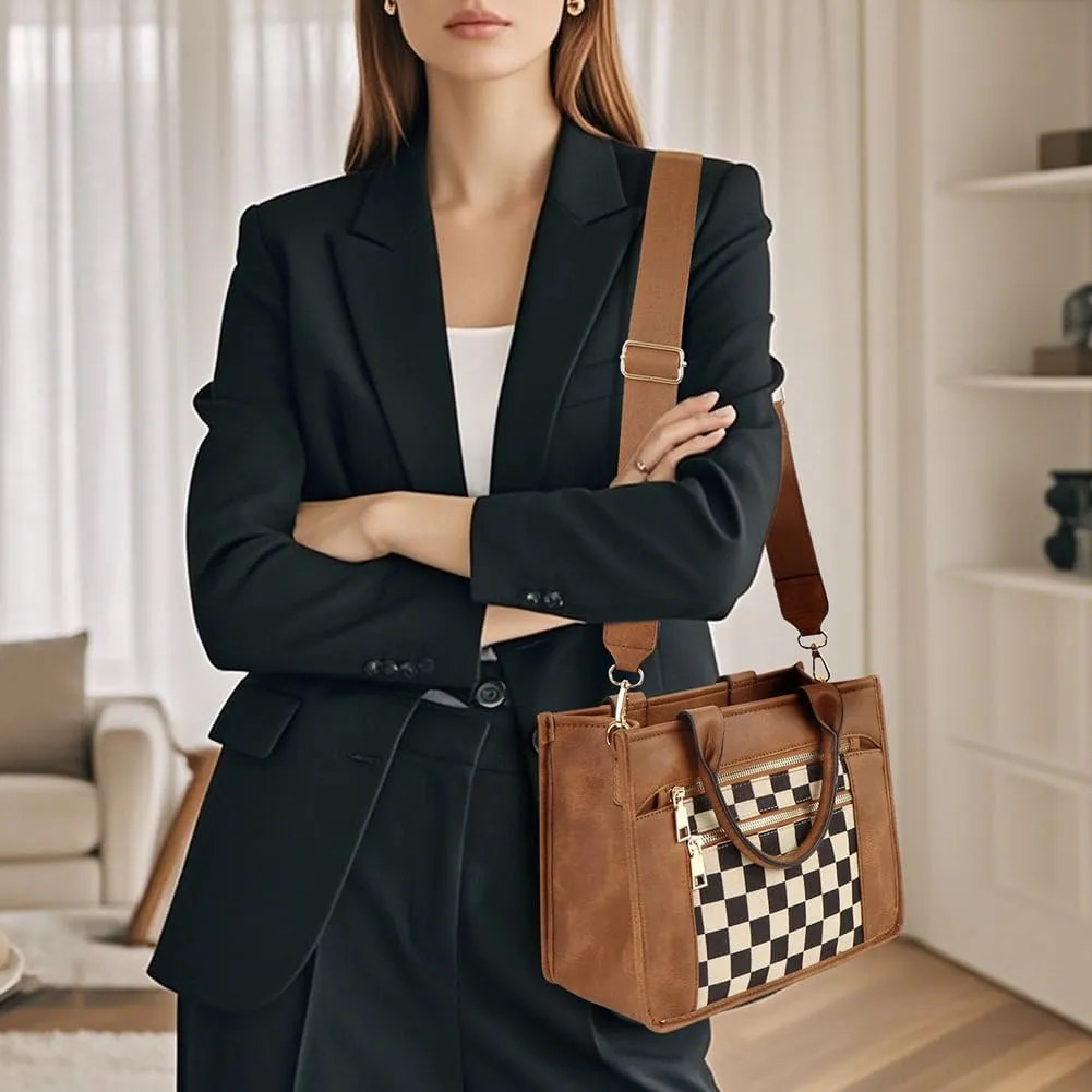 Handbags and Purses for Women 2025, Large Travel Tote Bag, Canvas Bible Purse, Chic Checkered Hobo Bag for Daily a