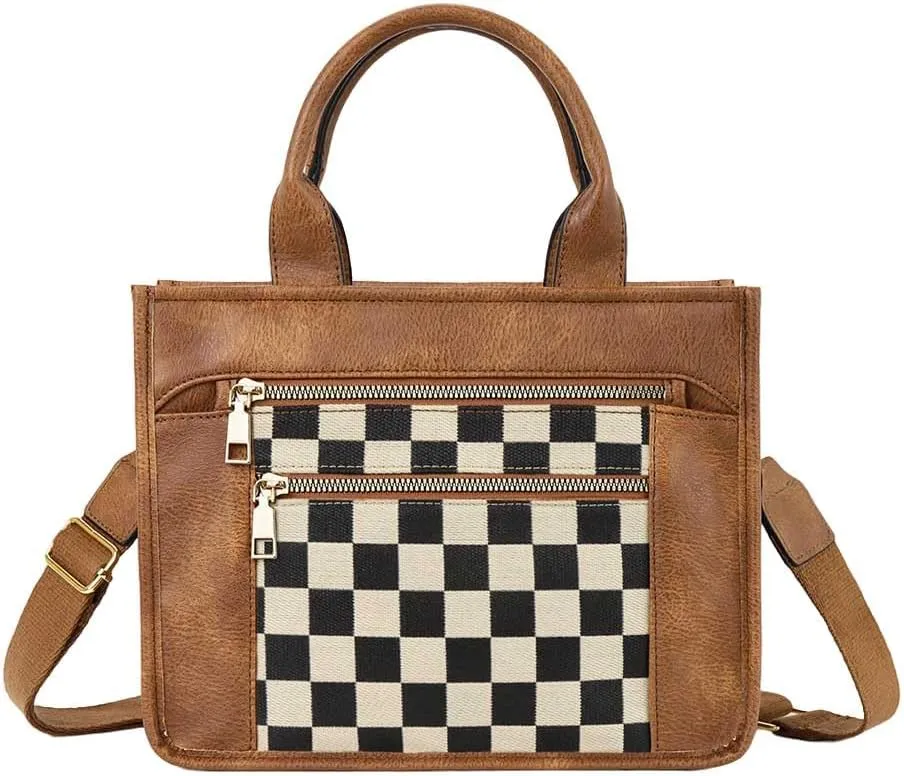 Handbags and Purses for Women 2025, Large Travel Tote Bag, Canvas Bible Purse, Chic Checkered Hobo Bag for Daily a