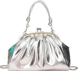 Handbags Shiny Patent Leather Evening Bag Pleated Clutch Purses Top Handle Satchel with Detachable Chain Well made