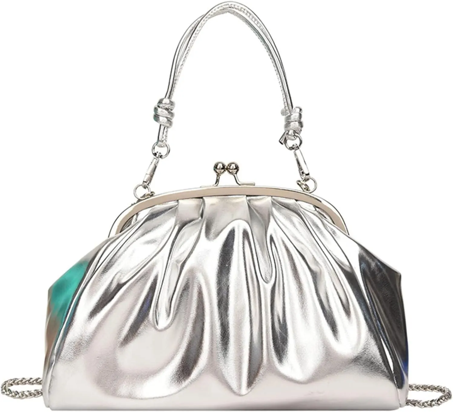 Handbags Shiny Patent Leather Evening Bag Pleated Clutch Purses Top Handle Satchel with Detachable Chain Well made