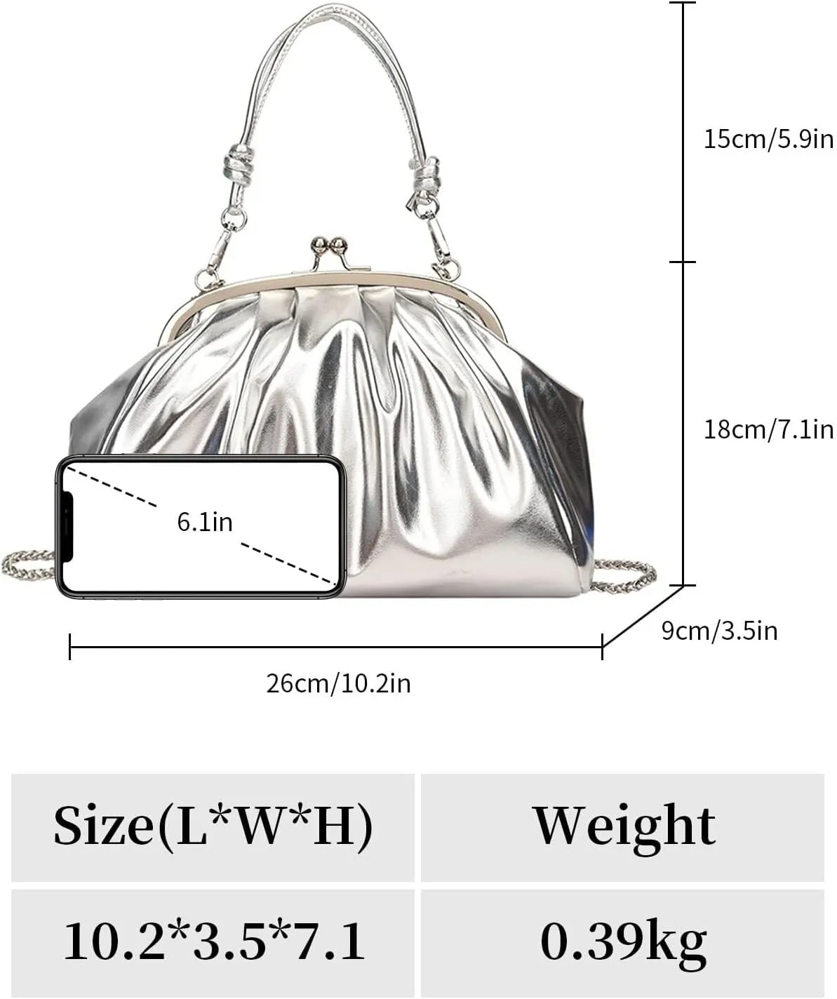 Handbags Shiny Patent Leather Evening Bag Pleated Clutch Purses Top Handle Satchel with Detachable Chain Well made
