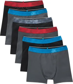 Hanes Boys' Big Performance Tween Boxer Brief Pack, X-Temp Mesh Stretch Underwear, Black, 6-Pack