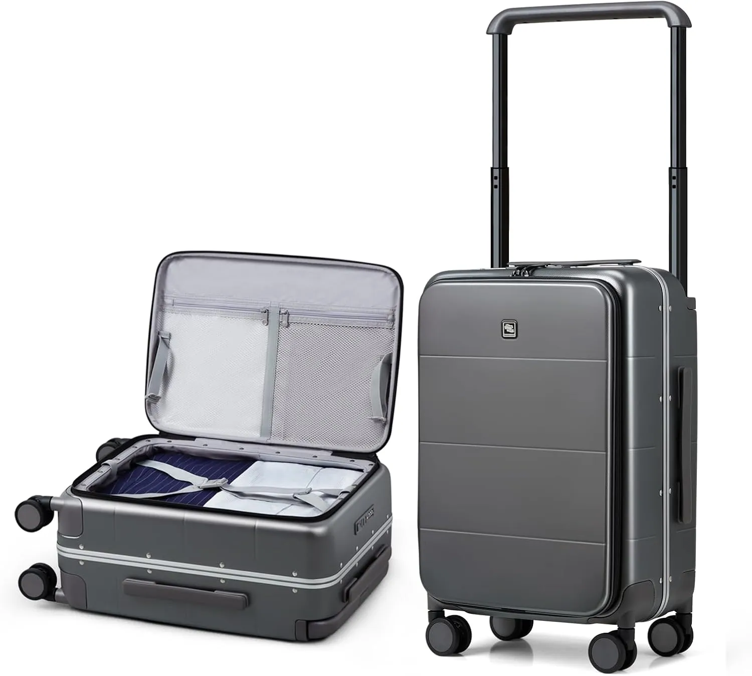 Hanke Carry On Luggage with Wheels Top Open Hard Shell Suitcases Carry On Bag Airline Approved Travel Wide Handle Suit Case Hardcase 20 Inch Spinner Luggage(Graphite Grey)