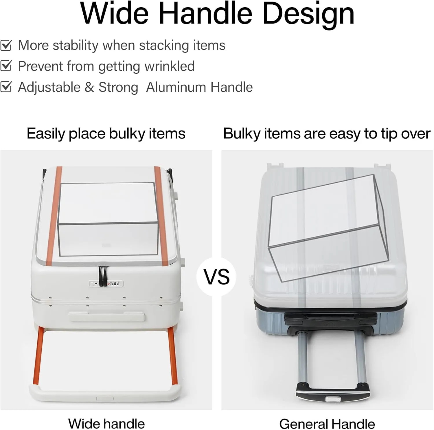 Hanke Wide Handle Carry On Luggage with Wheels, Hard Shell Suitcases 20 Inch Top Open Luggage Aluminum Hardside Luggage for Travel(Grey)