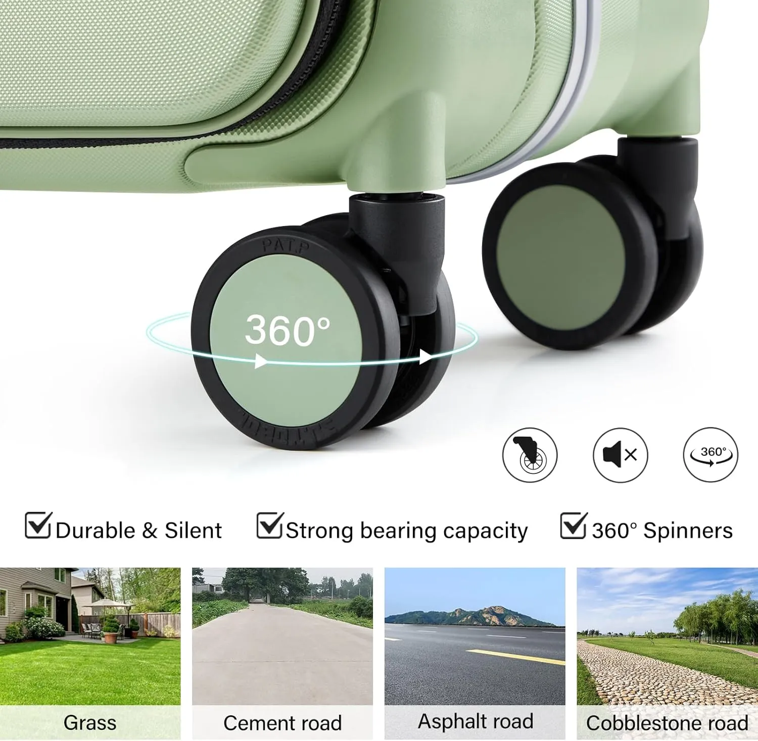 Hanke Wide Handle Luggage 24 Inch Suitcases with Wheels Top Opening TSA Luggage Hard Case Luggage Bag for Travel Men Women Luggages(Bamboo Green)