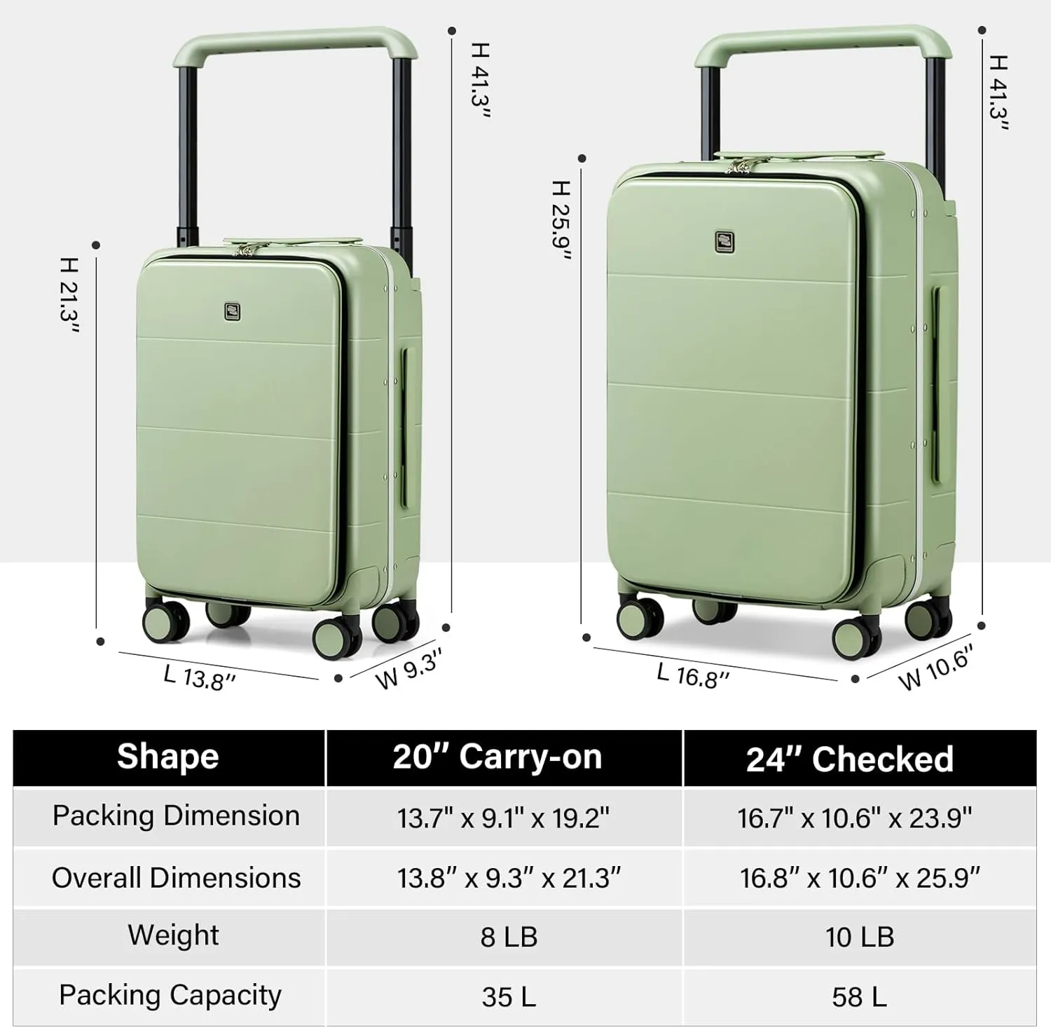 Hanke Wide Handle Luggage 24 Inch Suitcases with Wheels Top Opening TSA Luggage Hard Case Luggage Bag for Travel Men Women Luggages(Bamboo Green)
