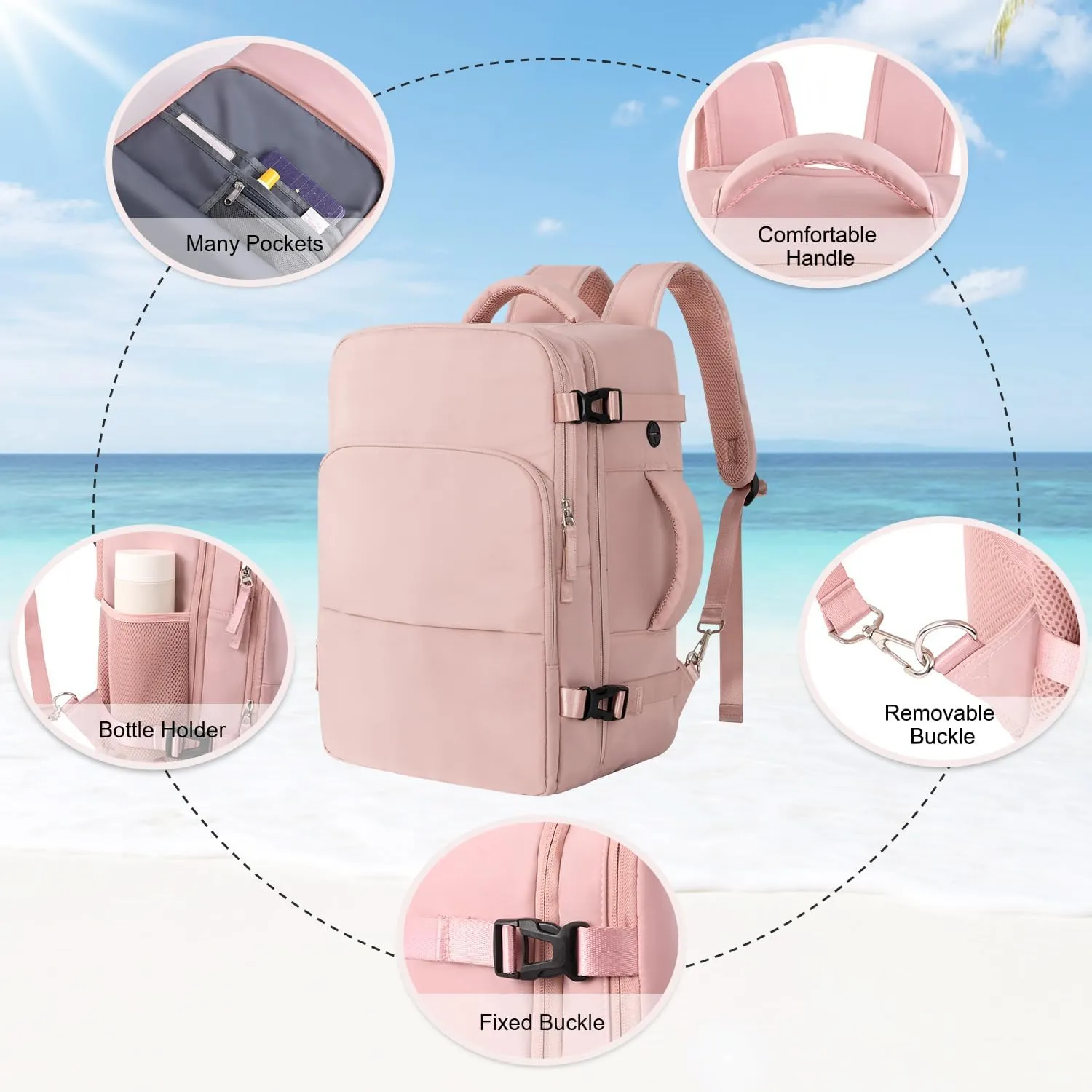 Hanples Carry On Bags Travel Backpack for Women - 35L Personal Item Luggage Backpack, Waterproof, USB Charging, Fits 16 Inch Laptops Airplane Travel Essentials
