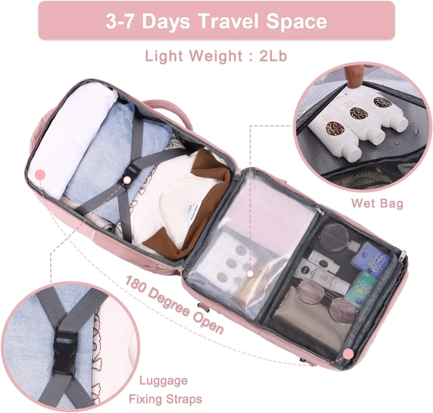 Hanples Carry On Bags Travel Backpack for Women - 35L Personal Item Luggage Backpack, Waterproof, USB Charging, Fits 16 Inch Laptops Airplane Travel Essentials